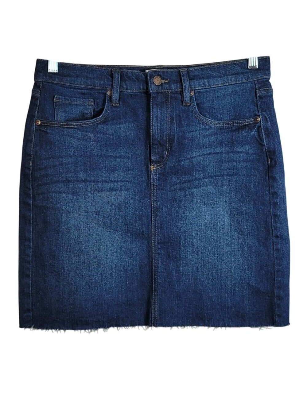 Ann Taylor LOFT Denim Skirt Blue SZ 6 Cut Off Frayed Zip Pockets Above Knee